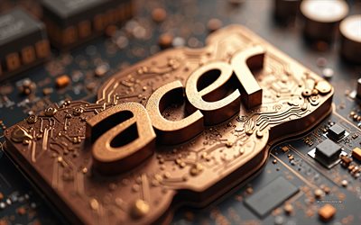 Acer 3d bronze logo, 4k, bronze motherboard, Acer logo, Acer emblem, bronze technology background, Acer, background with Acer logo
