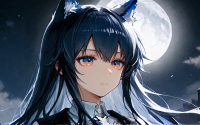 4k, Texas, close-up, Arknights, moon, manga, Texas the Omertosa, night, anime characters, Arknights characters, Texas Arknights
