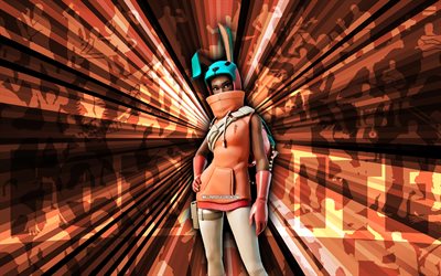 4k, Babbit, orange rays background, Babbit Skin, Babbit Fortnite, abstract art, Fortnite Babbit Skin, Fortnite characters, Fortnite, creative art