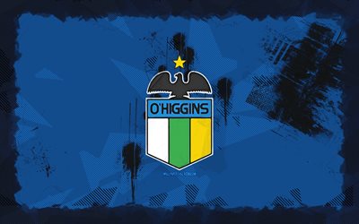 logo di grunge di ohiggins, 4k, liga de primera, sfondo blu grunge, calcio, emblema di ohiggins, logo ohiggins, ohiggins fc, club di calcio cileno, ohiggins