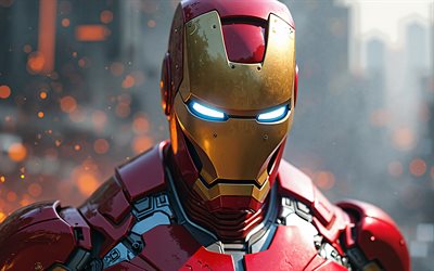 4k, Iron Man, bokeh, superheroes, Marvel Comics, close-up, 3D art, Iron Man 3D, fan art, Iron Man 4K
