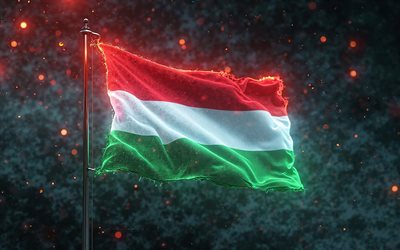 4k, bandera de hungría en la bandera, resplandor colorido, bandera de hungría, obra de arte, arte digital, antecedentes abstractos, bandera húngara, europa, bandera de ondas de tela hungría, hungría, bandera de hungría 3d