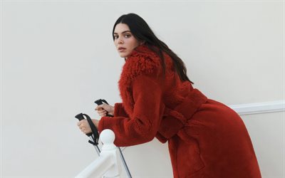 kendall jenner, mannequin américain, manteau de fourrure rouge, séance photo, kendall nicole jenner, belles femmes, kendall jenner photoshoot
