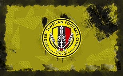logo negeri sembilan grunge, 4k, malesia super league, sfondo del grunge giallo, calcio, emblema di negeri sembilan, logo negeri sembilan, negeri sembilan, club di calcio malese, negeri sembilan fc