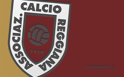 logo reggiana, 4k, fond bordeaux, carbone, emblème reggiana, club de football italien, ac reggiana 1919, serie b, italie, reggiana, football