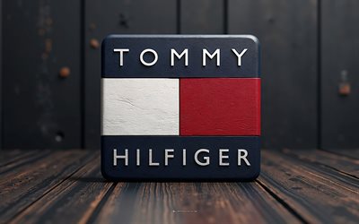 tommy hilfiger  logo, 4k, luova taide, tommy hilfiger 3d brown wooden logo, musta puinen takaosan, tommy hilfiger 3d  logo, tommy hilfiger, 3d tommy hilfiger  tunnus