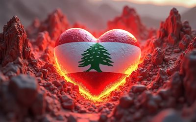 4k, I Love Lebanon, bokeh, 3D landscape background, 3D art, creative, Day of Lebanon, flag of Lebanon, heart with Lebanonese flag, 3D hearts, Lebanonese flag, Lebanon, Love for Lebanon