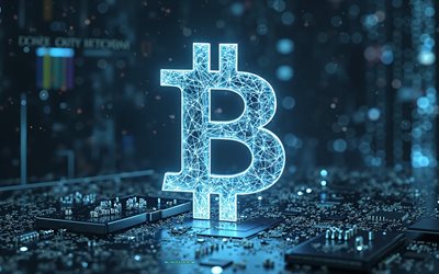 bitcoin  logotyp, 4k, blå högteknologisk bakgrund, bitcoin blue neon  logotyp, blå neonljus, röntgenstråle, bitcoin emblem, bitcoin 3d  logotyp, bitcoin, blå bitcoin  logotyp