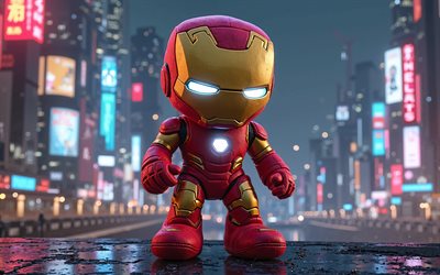 Ironman, 4k, superheroes, Ironman superhero Plush Toy, cityscape, Ironman superhero soft toy, Ironman toy, creative art