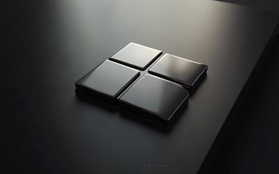 logotipo pulido de windows 11, 4k, fondo metálico negro, logotipo de windows 11, emblema de windows 11, logotipo de microsoft, logotipo de windows black, windows