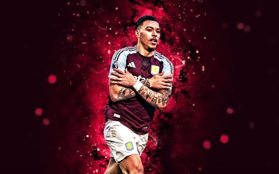 morgan rogers, 4k, luci al neon viola, aston villa fc, premier league, calciatori inglesi, morgan rogers 4k, calcio, aston villa, morgan rogers aston villa