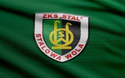 logo del tessuto stal stalowa wola, 4k, sfondo in tessuto verde, divisione 1, bokeh, calcio, logo stal stalowa wola, emblema di stal stalowa wola, stal stalowa wola, club di calcio polacco, stal stalowa wola fc