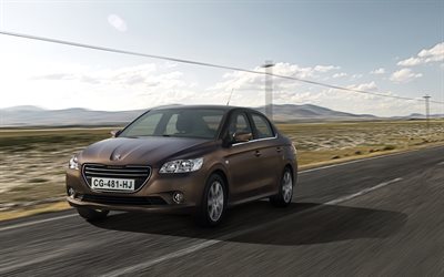 Peugeot 301, 4k, motion blur, 2015 cars, road, Brown Peugeot 301, 2015 Peugeot 301, french cars, Peugeot