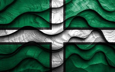 4k, bandera de devon, condados de inglaterra, banderas de ondas 3d de madera, día de devon, inglaterra, bandera de madera devon, reino unido, condados ingleses, devon