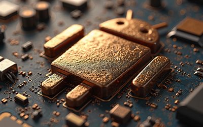 android 3d  pronssinen logo, 4k, pronssinen emolevy, android  logo, android  tunnus, pronssitekniikan tausta, androidi, tausta android  logolla