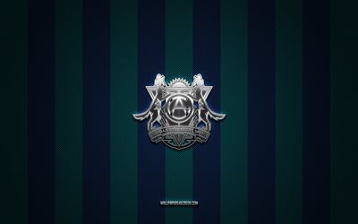 ansan greeners fc logosu, güney kore futbol kulübü, k league 2, mavi siyah karbon arka plan, ansan greeners fc amblemi, futbol, ansan greeners fc, güney kore, ansan greeners