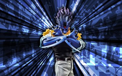 4k, baoh baoh raihousha, sfondo dei raggi blu, pelle baoh baoh raihousha, baoh baoh raihousha fortnite, arte astratta, fortnite baoh baoh raihousha skin, personaggi fortnite, fortnite, arte creativa