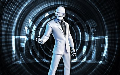 hayalet uygulayıcı fortnite, 4k, gri spiral arka plan, fortnite, yaratıcı, hayalet uygulayıcı cilt, fortnite hayalet uygulayıcı cilt, hayalet, fortnite karakterleri