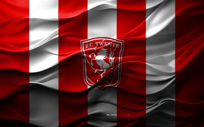 4k, fc twente logo, fond 3d blanc rouge, eredivisie, fc twente emblem, équipe de football néerlandaise, fc twente flag, texture 3d, pays bas, fc twente, football