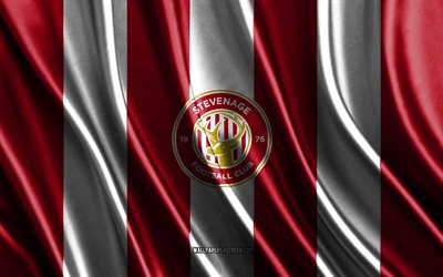 4k, stevenage fc logosu, birinci lig, kırmızı beyaz ipek dokusu, stevenage fc bayrağı, ingiliz futbol kulübü, futbol, ipek bayrağı, stevenage fc amblemi, ingiltere, stevenage fc rozeti, stevenage fc