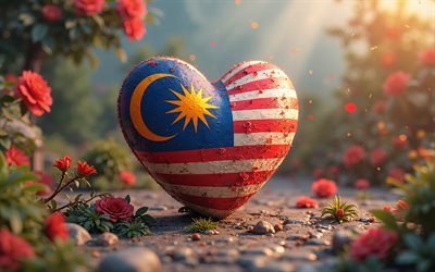 4k, I Love Malasia, bokeh, jungle, Day of Malasia, creative, flag of Malasia, 3D art, heart with Malasian flag, 3D hearts, Malasian flag, Malasia, Love for Malasia