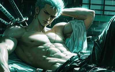 4k, Roronoa Zoro, darkness, 3D art, One Piece, artwork, One Piece characters, manga, Pirate Hunter, Roronoa Zoro One Piece