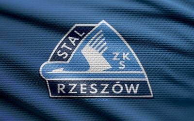 stal rzeszow  kangaslogo, 4k, sininen kangas tausta, osasto 1, bokeh, jalkapallo, stal rzeszow  logo, stal rzeszow  tunnus, rzeszow, puolalainen jalkapalloseura, stal rzeszow fc