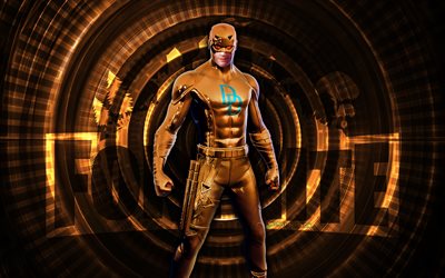 altın daredevil fortnite, 4k, kahverengi spiral arka plan, fortnite, yaratıcı, altın daredevil cilt, fortnite altın cesaret derisi, altın daredevil, fortnite karakterleri