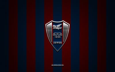suwon samsung bluewings logosu, güney kore futbol kulübü, k league 2, kırmızı mavi karbon arka planı, suwon samsung bluewings amblemi, futbol, suwon samsung bluewings fc, güney kore, suwon samsung bluewings