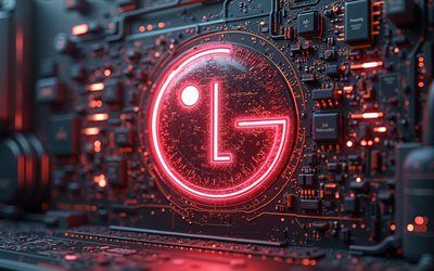 LG red logo, 4k, digital art, X-ray, LG logo, hi-tech background, LG Electronics, black technology background, LG emblem, red neon light, LG