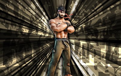 4k, battle ryu, sfondo dei raggi d'oro, battle ryu skin, battle ryu fortnite, arte astratta, fortnite battle ryu skin, personaggi fortnite, fortnite, arte creativa