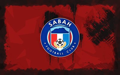 logo sabah fc grunge, 4k, malesia super league, sfondo del grunge rosso, calcio, emblema di sabah fc, logo sabah fc, sabah fc, club di calcio malese, fc sabah