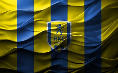 4k, logotipo rkc waalwijk, fundo 3d azul amarelo, erredivisie, rkc waalwijk emblema, time de futebol holandês, rkc waalwijk bandeira, textura 3d, holanda, rkc waalwijk, futebol, waalwijk