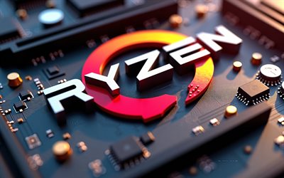 Ryzen 3d logo, 4k, Ryzen processors, AMD, motherboard, Ryzen logo, Ryzen 3d emblem, technology background, Ryzen