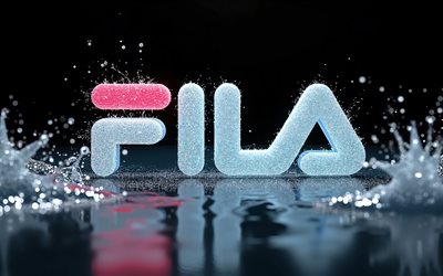 fila glitter logosu, 4k, su sıçraması, siyah arka planlar, moda markaları, fila 3d logosu, fila su logosu, yaratıcı, fila logosu, markalar, fila