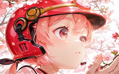 4k, Nekomura Iroha, spring, Vocaloid, close-up, cherry blossom, VOCALOID2, manga, Vocaloid characters, Vocaloid 2, japanese virtual singers, Nekomura Iroha Vocaloid
