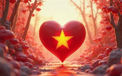 4k, vietnam'ı seviyorum, bokh, 3d peyzaj arka planı, yaratıcı, vietnam günü, vietnam bayrağı, 3d sanat, vietnam bayrağı ile kalp, 3d kalpler, vietnam, vietnam için aşk