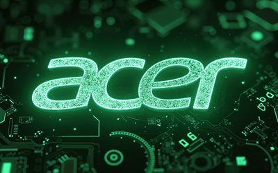 logotipo verde de acer, 4k, logotipo verde de acer green, raio x, acer emblema, fundo verde de alta tecnologia, logotipo acer 3d, acer