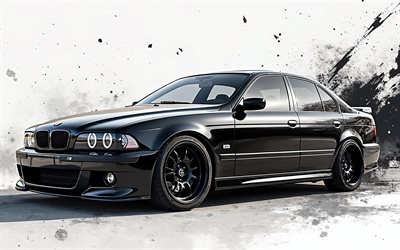 bmw m5, 4k, soyut sanat, e39, ayarlama, siyah beyaz arka planlar, yaratıcı, siyah bmw m5, bmw m5 e39, alman arabaları, bmw