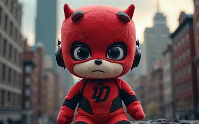 temerário, 4k, super  heróis, brinquedo de pelúcia de super  herói de demolidor, paisagem urbana, toy soft de super  herói do demolidor, brinquedo temerário, arte criativa