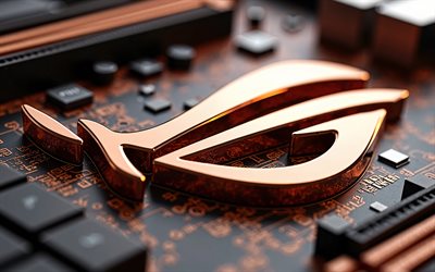 logotipo 3d rog bronze, 4k, emblema de rog, república dos jogadores, placa  mãe de bronze, logotipo rog, asus rog, fundo de alta tecnologia de bronze, rog, arte criativa, logotipo rog 3d
