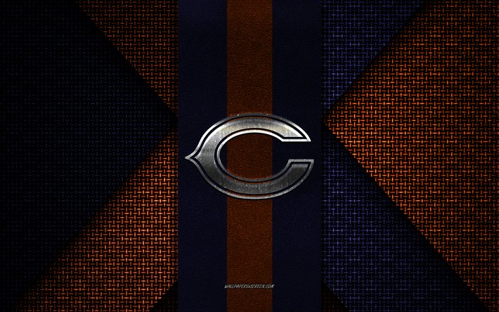 chicago bears, nfl, textura tejida azul naranja, logotipo de los chicago bears, club de fútbol americano, emblema de los chicago bears, fútbol americano, chicago, ee uu