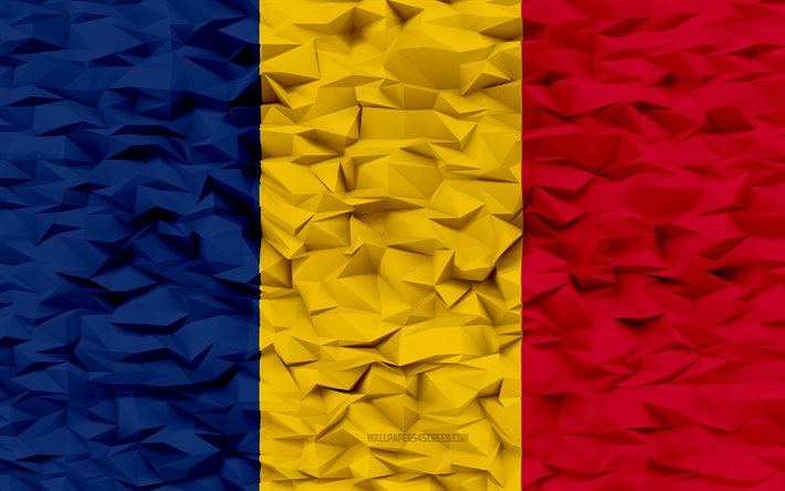 tchads flagga, 4k, 3d polygon bakgrund, tchad flagga, 3d polygon textur, 3d tchad flagga, tchad nationella symboler, 3d konst, tchad