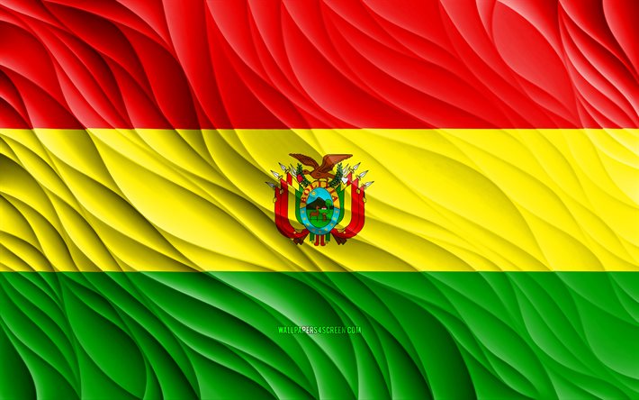 4k, bandera boliviana, banderas 3d onduladas, países sudamericanos, bandera de bolivia, día de bolivia, ondas 3d, símbolos nacionales bolivianos, bolivia