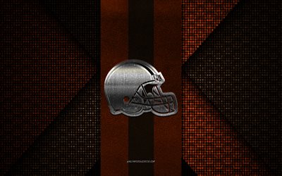 Cleveland Browns, NFL, brown orange knitted texture, Cleveland Browns logo, American football club, Cleveland Browns emblem, American football, Ohio, USA