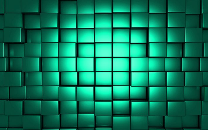 texture de cube 3d turquoise, fond de cubes 3d, fond de cubes turquoise, texture de cubes 3d, cubes métalliques 3d