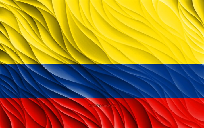 4k, kolumbianische flagge, gewellte 3d-flaggen, südamerikanische länder, flagge kolumbiens, tag kolumbiens, 3d-wellen, kolumbianische nationalsymbole, kolumbien-flagge, kolumbien