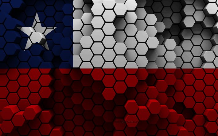 4k, flagge von chile, 3d-hexagon-hintergrund, chile 3d-flagge, 3d-sechskant-textur, chile-nationalsymbole, chile, 3d-hintergrund, 3d-chile-flagge