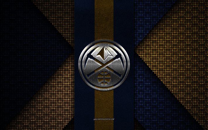 Denver Nuggets, NBA, blue yellow knitted texture, Denver Nuggets logo, American basketball club, Denver Nuggets emblem, basketball, Denver, USA