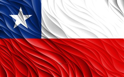 4k, チリの旗, 波状の3dフラグ, 南アメリカ諸国, チリの日, 3dウェーブ, チリの国家シンボル, チリ